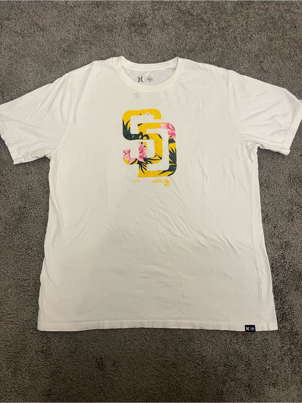 Hurley White Short-Sleeve Tee with Yellow & Pink Floral SD Logo